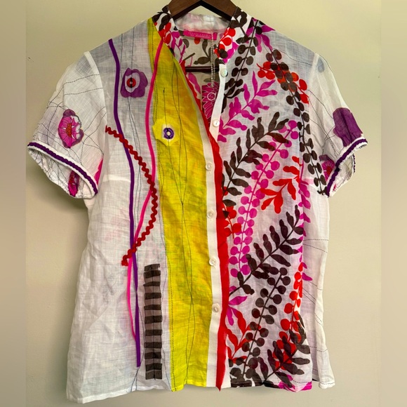 Anathea By PARAKIAN‎ Colorful Button-Up Shirt 100% RAMIE SZ 44 made in Italy - Picture 1 of 14